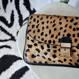 Tory Burch leopard calf fur and leather crossbody